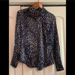 Blue cream and tan Ann Taylor Silk Top size 6